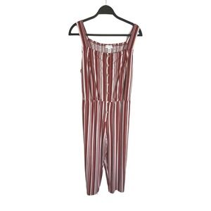 Susan Graver Smocked Jumpsuit Burgundy Red Candy Stripe Size 1XP